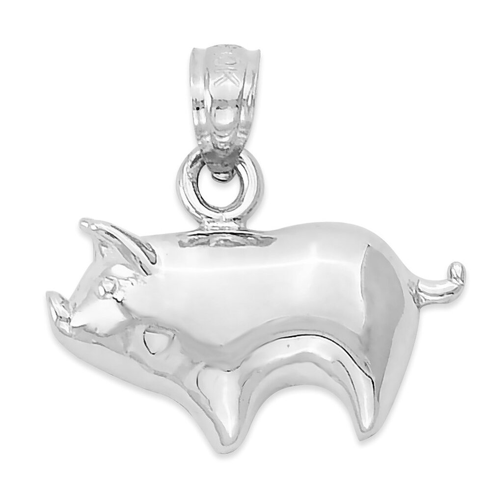 Solid 10k White Gold Pig Pendant - Chinese Zodiac Gifts for Momen